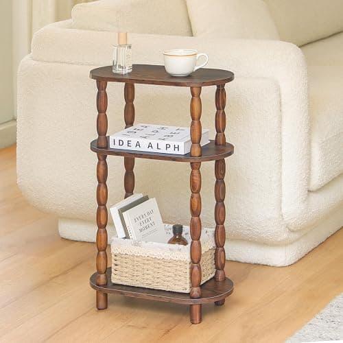 MaxSmeo Small Narrow Side Table, 3-Tier Narrow End Table with Storage, Skinny Side Table Nightstand for Small Space, Bedrooms, Living Room (Rustic Brown) thumbnail 2
