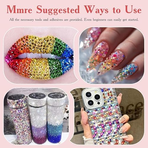 100000Pcs Bedazzling Kit with 4MM Rhinestones, 4 Boxes 56 Colors Flatback Crystal Gems Glass Diamonds with 3 B7000 Glues, Wax Pen, Tweezers, Trays for Nail Art, DIY Crafts, Tumbler Bling, Fabric Decor thumbnail 7