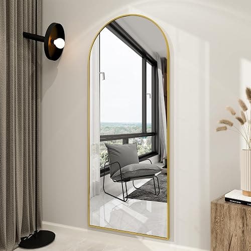 BEAUTYPEAK 65"x24" Arch Floor Mirror, Full Length Mirror Wall Mirrors Hanging or Leaning Arched-Top Full Body Mirror with Stand for Bedroom, Dressing Room, Gold thumbnail 6