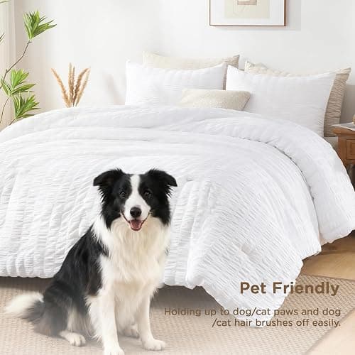 AveLom Seersucker White Comforter Set Full, 3 Pieces- 100% Soft Washed Microfiber Lightweight Comforter with 2 Pillowcases, All Season Down Alternative Bedding Set (80x90 inches) thumbnail 6