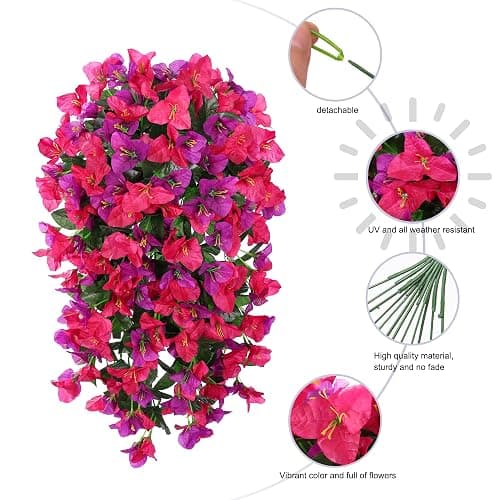 Faux Bougainvillea Artificial Flowers Plants for Outdoors Outside Decoration, 2pcs Fake Flowers Silk Long Trailing Vines UV Resistant Realistic for Front Door Porch Planter Urn Patio Balcony Yard, Mix thumbnail 7