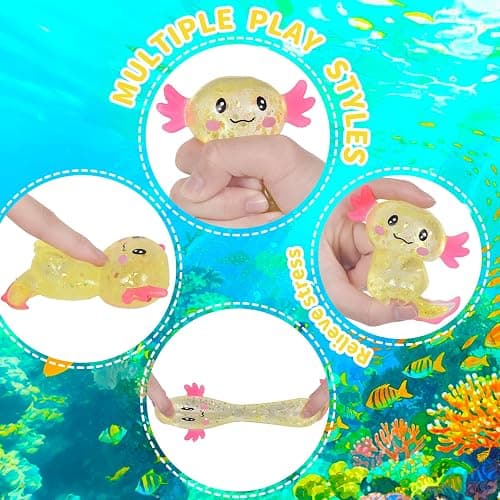Axolotl Squishy Stress Relief Toy Glitter Fidget Toys Cute Malt Sugar Axolotl Toy Fidget Toys Adults Fidget Toy for Kids Youth Adult, Party Favors Anxiety Relief Squishy Toys(Yellow) thumbnail 2