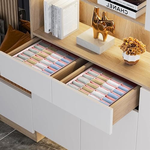 Joyoldelf Sock Organizer Drawer Organizer - 2 Packs Underwear Organizer, 24 Cells Collapsible Closet Organizers and Storage Sock Holders Organizers for Storing Socks, Ties, Belts(Pink) thumbnail 3