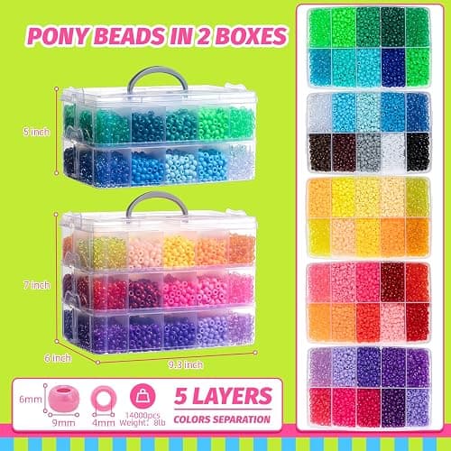 Simetufy 14000Pcs Pony Beads Bulk, 50 Colors 6x9MM Kandi Beads for Hair Braiding Bracelet Making Jewelry Key Chains DIY Crafts Gifts (8LB, Shock Resistant Package) thumbnail 3