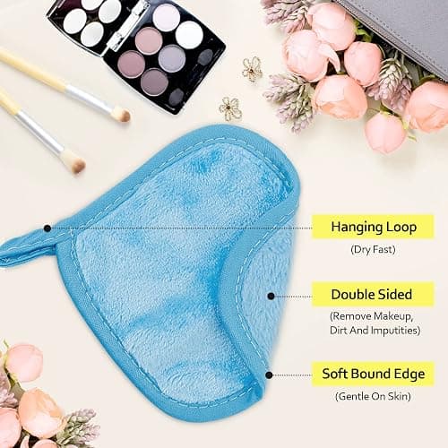 HOMEXCEL Makeup Remover Cloth 12 Count (Pack of 1), Reusable Makeup Remover Pads, Washable Ultra Soft Facial Cleansing Cloths For All Skin Types, 5 X 5 In, Blue thumbnail 2