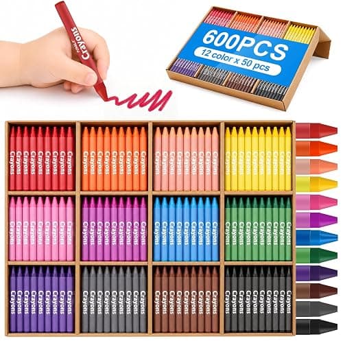 FUMILE Bulk Crayons Class Pack, Non-Toxic Easy-Hold Crayon for Kids, 600ct | Teacher Classroom Must Haves-12 Vibrant Colors, Washable, Perfect for Preschool, Kindergarten and Elementary Art Projects - Image 1