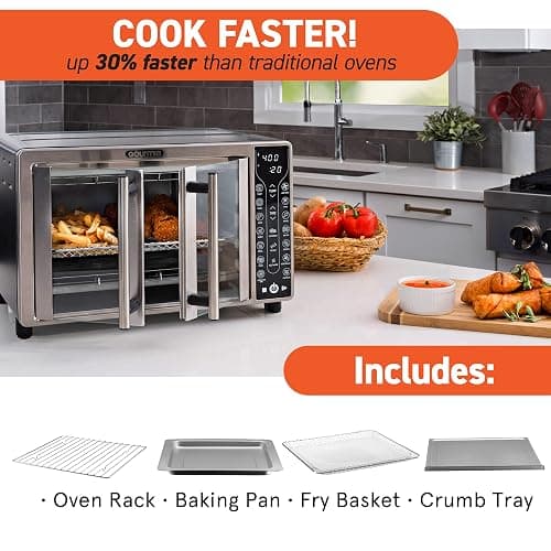 Gourmia French Door Air Fryer – 25 Qt Large Capacity Convection Oven, Fryfroce 360°, Digital Display with 17 Cooking Presets, Bake, Toast, Roast, Dehydrate, Fits 12” Pizza thumbnail 6