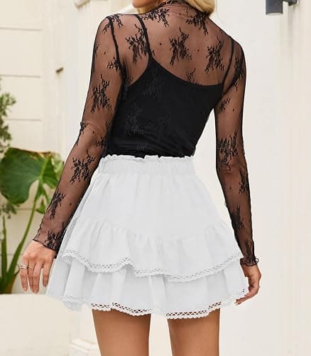 Flowy Shorts for Women Summer Casual Lace Skorts Boho High Waist Tiered Ruffle Mini Skirts thumbnail 3