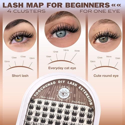 TOOCHUNAG Lash Extension Kit Wispy Lash Clusters Kit Thin Band Cluster Eyelash Extensions Kit Natural Individual Eyelashes Kit DIY Cluster Lashes with Lash Bond and Seal and Tweezers (10-16mm-D) thumbnail 4