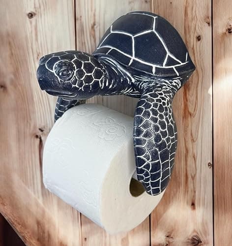 Sea Turtle Wall Mount Toilet Paper Roll Holder Rustic Nautical Dark Navy Blue/White Coastal Decor – Weathered Finish thumbnail 2