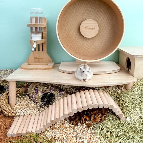 Niteangel Hamster Play Wooden Platform for Dwarf Syrian Hamsters Gerbils Mice Degus or Other Small Pets (Wave - 7'' Height, Burlywood) thumbnail 3