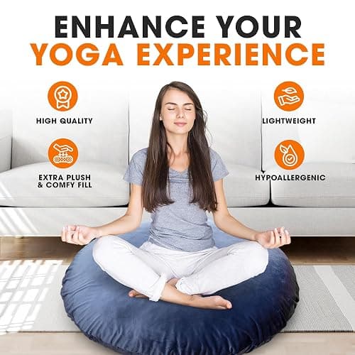 Cheer Collection Extra Large Floor Pillow, 32" Round Meditation Cushion, Oversized Yoga Pillow & Floor Cushions for Adults, Floor Pillows for Sitting, Meditation, and Seat Cushion - Navy Blue thumbnail 3