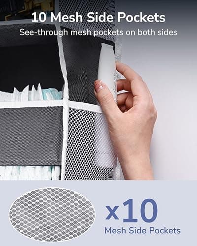 ULG 1 Pack Over Door Organizer with 5 Large Pockets 10 Mesh Side Pockets, 44 lbs Weight Capacity Hanging Storage Organizer with Clear Window Kids Toys, Shoes, Diapers, Dark Grey, 5 Layers thumbnail 4