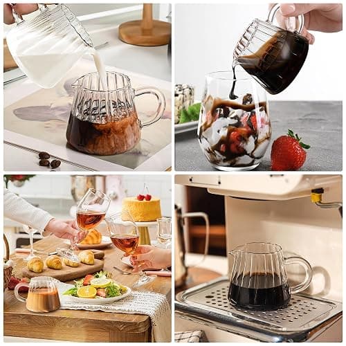 Loscarol 2 Pcs Small Glass Pitcher - Elegant Wave Shaped Creamer Pitcher for Coffee, Milk, Tea, 6 oz Milk Frothing Cup Creamer Jug for Kitchen thumbnail 6