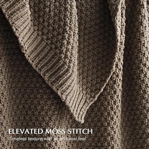 EVERGRACEHOME Chunky Chenille Knit Throw Blanket for Couch, Soft Luxurious Moss Stitch Blankets for Bed, Cozy Decorative Farmhouse Knitted Throws for Sofa, Mocha Brown, 60" x 80" thumbnail 2