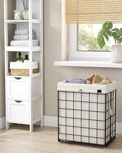SONGMICS Laundry Hamper, 23.8 Gal. (90L) Laundry Basket, Collapsible Clothes Hamper, Black and White ULCB190W01 thumbnail 2