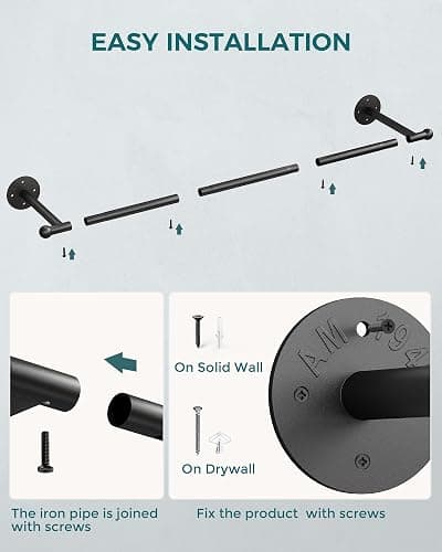 OROPY Industrial Pipe Clothing Rack, Wall Mounted Clothes Rack, Closet Rods For Hanging Clothes, 33" Multi-purpose Hanging Rod for Laundry Room, Bedroom and Closet Storage thumbnail 5