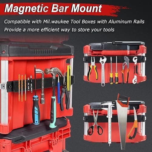 Powerful Magnetic Bar Mount for Packout Toolbox, Capacity Up to 50LBS, Compatible with Mil. waukee Packout Toolbox Side Aluminum Rails, Making Tools within Easy Reach thumbnail 2