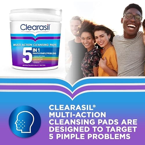 Clearasil 5-in-1 Ultra Cleansing Salicylic Acid Pads, Face Exfoliating for Acne Prone Skin, Unblock Pores, Reduces Blackheads, Pimples & Excess Oil, Everyday Spot Prevention, Pack of 65 thumbnail 2