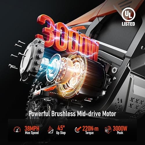 RiderX Electric Dirt Bike for Adults Teens, 3000W Brushless 220Nm Motor - 45° Slope, 38 MPH, 48V/23.5Ah Removable Battery, Dual Hydraulic Brakes & Full Suspension Electric Motorcycle for 13+ thumbnail 3