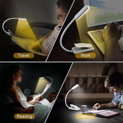 Gritin 9 LED Rechargeable Book Light for Reading in Bed -Eye Caring 3 Color Temperatures,Stepless Dimming Brightness,80 Hrs Runtime Small Lightweight Clip On Book Reading Light for Studying-White thumbnail 7
