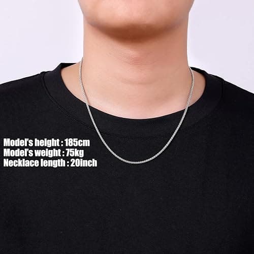 Fiusem Wheat Chains for Men and Women, 2/2.5/3/4/5mm Silver Tone Necklace Chain, Stainless Steel Mens Necklace 16-28 Inch - 20 Inches - Silver 2.5MM thumbnail 7
