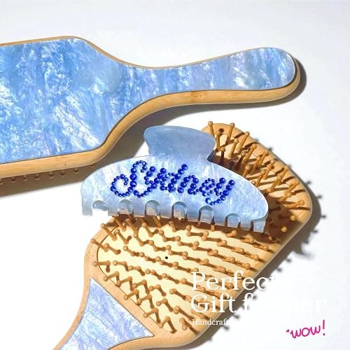Custom Large Hair Claw Clips for Women Personalized Rhinestone Name Acetate HairClips for Thick Thin Hair Bridesmaid Gifts, Wedding & Valentine's Day Hair Accessories for Girls(Blue Sugar) thumbnail 6
