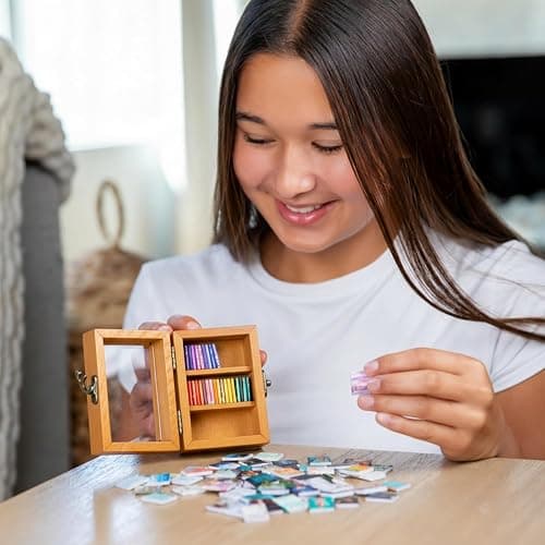 Luxicraft 2 Units Anxiety Bookshelf Ornament with 100 Unique Miniature Books-No Duplicate Titles-Wooden Pocket Library with Goodreads Mini Book Shelf Decor and Mental Health Calming Tool thumbnail 2