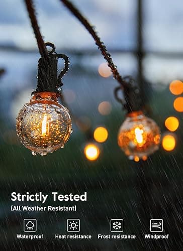 Outdoor String Lights 25 Feet G40 LED Patio Lights, Plug-in, 13 Plastic Edison Bulbs(1 Spare), Waterproof Connectable Hanging Light for Backyard Porch Balcony Party Decor, E12 Base, Black thumbnail 5
