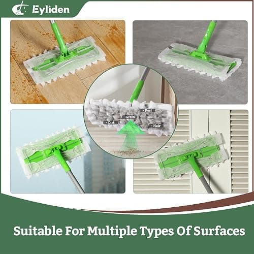 Eyliden Sweeper Mop - Lock Tight Design No Lost Pads - 36 Disposable Dry & Wet Cloths, Dust Mop Starter Kit for Pet Hair, Hardwood Floors, 360 Swivel, Universal Refills, Efficient Floor Cleaning thumbnail 2