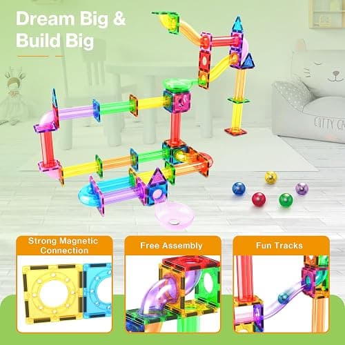 PicassoTiles 120pc Magnetic Tile Marble Run Set STEM Construction Toy with Track Building Blocks Educational Learning Compatible for Brain Development Creativity Coordination Kids Age 3 Plus PTG120 thumbnail 7