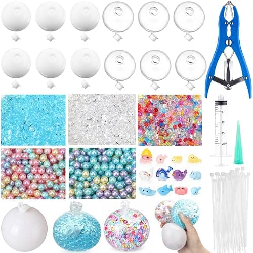 Tasdurian 12 Set DIY Making Kit, Macaron Color, Ocean | Milky Blank Stress Ball DIY Kit, Crunchy Stress Ball, Make Your Own Squeeze Kit Gift, 12 Skin Empty Squeeze Balls,Fill Bead - Image 1