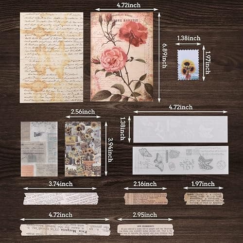 300PCS Vintage Scrapbooking Supplies Scrapbook Paper Journaling Kit Aesthetic Decorative Craft DIY Stickers Kits for Bullet Journaling, Junk Journal, Retro Crafts(Vintage) thumbnail 3
