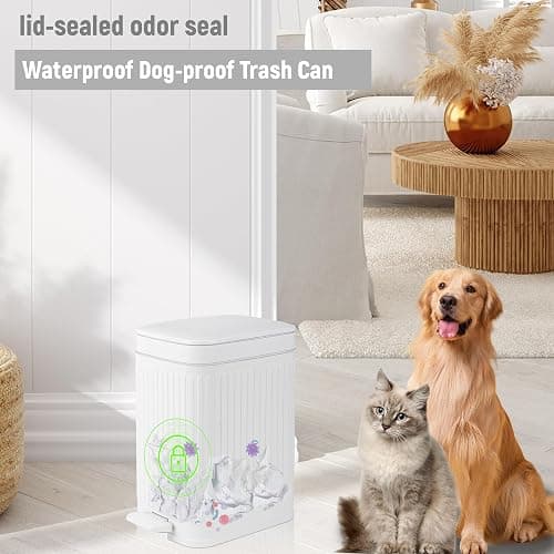Small Bathroom Trash Can with Lid, 1.9 Gallon Slim Soft Close Step, White | Garbage Can with Pedal for Office, Bedroom, Kitchen & Living Room, Narrow Plastic Wastebasket Container for Small Spaces thumbnail 6