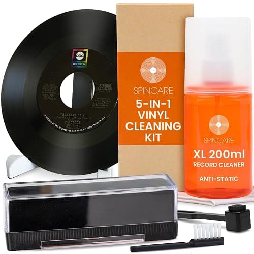 Kit Nettoyage Vinyle par SPINCARE | 5-en-1 Nettoyante pour LP Disques Vinyle, Antistatique Tampon Nettoyant en Velours, Support De Séchage/Présentoir Et Brosse pour Pointe De Lecture - Image 1