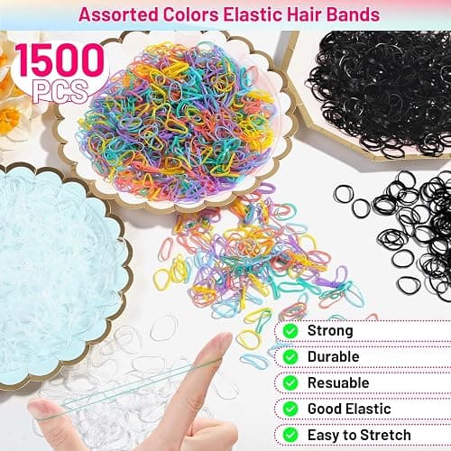 Evatage 1512Pcs Small Hair Rubber Bands with Hair Loop Styling Tool Colorful Mini Hair Elastics with Topsy Pony Tail Hair Tool Hair Braiding Tools for Girls Kids Hair Styling Accessories Kit thumbnail 3