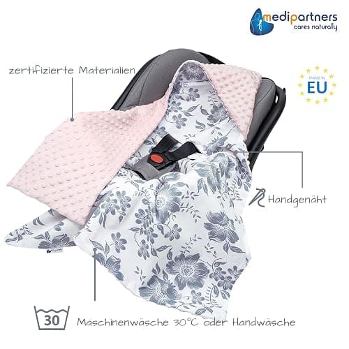 Medi Partners Einschlagdecke Baby Babyschale 100% Baumwolle für Sommer 85x85cm Kinderwagen Kuscheldecke universal Baby Decke Einschlagdecken Babydecke Buggy Autositz (Berry mit rosa Minky) - Berry mit Rosa Minky - 85x85cm thumbnail 2