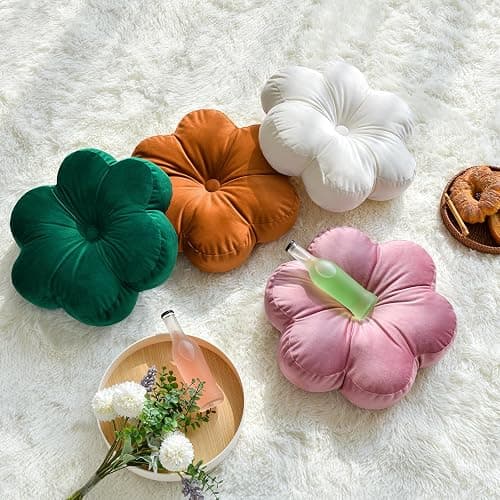 Xuyier Flower Pillow, Flower Shaped Pillow with Velvet for Couch Bed Chair Sofa, Home Decor Floor Seating Cushion Cute Throw Pillows for Living Room Bedroom (15 Inches, Gray Pink) thumbnail 3