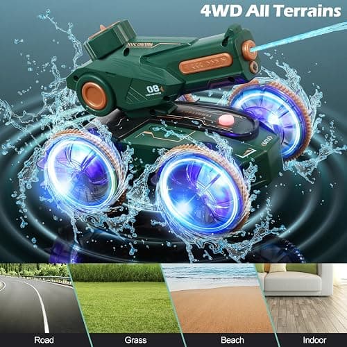 IQBOX Toys for Kids 6-12 Remote Control Car Boat Gifts for Boys 5-7 8 9 10 11 Year Old Amphibious RC Boats Water Squirt Gun with Light & Self-Dispensing, Pool Outdoor Beach Toy for Kids thumbnail 4