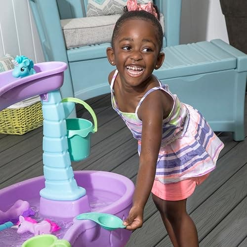 Step2 Rain Showers and Unicorns Water Table, Kids Water and Sand Activity Sensory Playset, Summer Outdoor Toys, 13 Piece Water Toy Accessories, for Toddlers 1.5+ Years Old, Blue & Purple - Rain Showers & Unicorns thumbnail 9