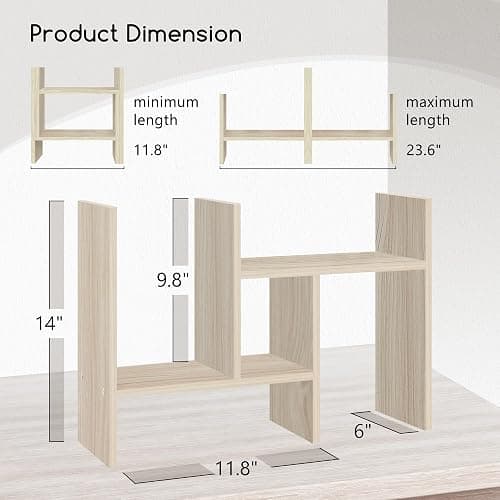 Jerry & Maggie Desktop Organizer Office Storage Rack Adjustable Wood Display Shelf Free Style Double H, Multi-Functional Mini Bookshelf for Desk Natural Stand (White Wood Tone) thumbnail 2