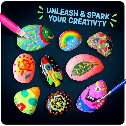 Dan&Darci Kids Rock Painting Kit - Glow in The Dark - Christmas Gifts Arts & Crafts for Boys and Girls Ages 6-12 - Craft Activities Kits - Creative Art Toys for 6, 7, 8, 9, 10, 11 & 12 Year Old Kid thumbnail 2