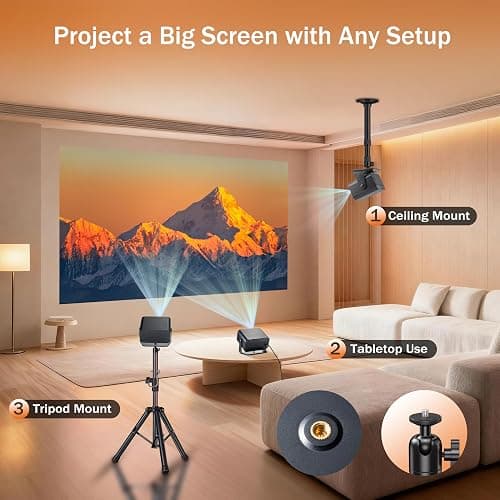 Portable Mini Projector, 720P Native HD with WiFi 6 & Bluetooth 5.2, 4K | Support Auto Keystone Compatible with Smartphone, Laptop, TV Stick, PS5 | Built-in Speaker for Home Cinema, Camping (Black) thumbnail 8