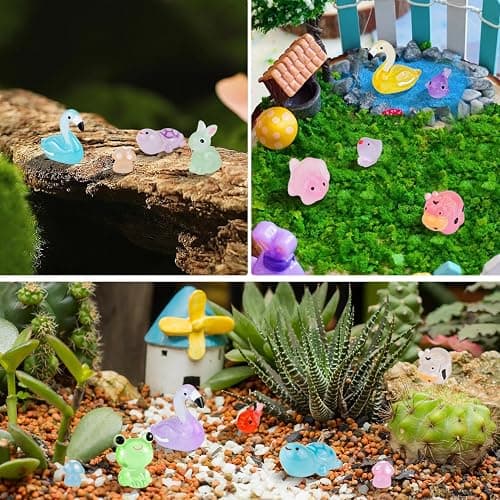 WIURGOHA 80pcs Luminous Mini Resin Animals,10 Styles Tiny Animal Glow in The Dark Miniature Resin Animal Figures Bulk,Mini Ducks Animals for Fairy Garden Micro Landscape Aquarium Dollhouse Decor thumbnail 7