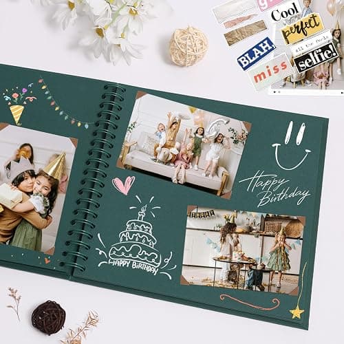 Scrapbook Album 12x12 Inches 100 Pages Hardcover Kraft Paper Photo Album Scrap Book Memory Book Blank DIY Scrapbook Albums for Boyfriend Wedding Baby Travel Anniversary Family, Green thumbnail 4
