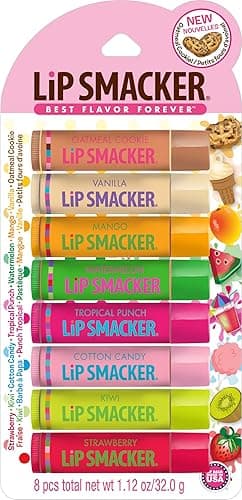 Lip Smacker Original & Best Holiday Flavored Lip Balm Party Pack, Oatmeal Cookie, Vanilla, Mango, Watermelon, Tropical Punch, Cotton Candy, Kiwi, Strawberry, Clear - Image 1