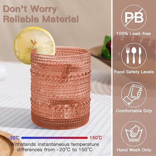 JOVGANK Venus Vintage Hobnail Drinking Glasses Set of 6, Embossed Water Tumbler 12oz, Kitchen & Bar Beaded Glass Cups, Beverage Glass Cups for Water, Beer, Juice, Christmas and New Year gifts thumbnail 3