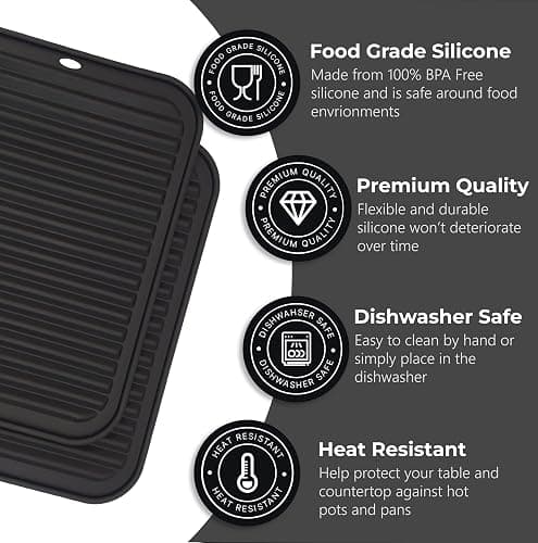 Linda's Essentials Silicone Trivets for Hot Pans and Pots (2 Pack) - Multipurpose Silicone Heat Resistant Mat and Pot Holder Trivet (30 x 23cm) - Heatproof Mats for Kitchen (Black) thumbnail 3