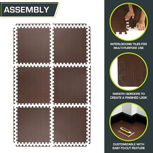 ProsourceFit Wood Grain Puzzle Mat 1/2-in, 6 EVA Foam Interlocking Floor Tiles (24SQ FT) for Secure Indoor Room Workout Flooring and Playmat thumbnail 6