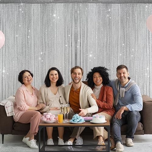 4 Pieces Glitter String Curtains Doorway Beads Curtains, 39 x 79 Inch Hanging Fringe Hippie Room Divider Door String Curtain Boho Doors Tassel for Doorways, Windows, Closet, Privacy Decor (Silver) - Silver thumbnail 2